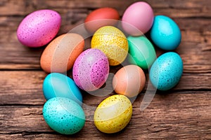 Vibrant Easter Eggs. A close-up image of colorful and intricately decorated Easter eggs