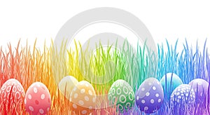 Vibrant Easter Eggs of Various Sizes Nestled in Lush Green Grass, Evoking a Cheerful Spring Atmosphere