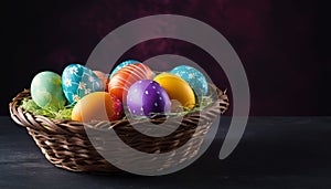 Vibrant Easter Eggs in Wicker Basket photo