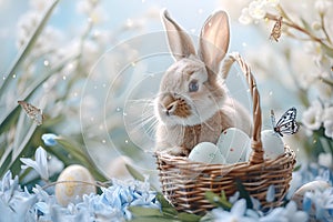 AI-Generated Easter Greeting Card Design with Colorful Decorated Eggs photo