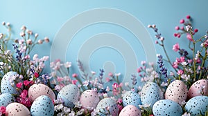 Vibrant Easter Theme with Spring Flowers and Decorated Eggs