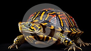 Vibrant Eastern Box Turtle On Black Background