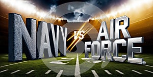 A vibrant and electrifying depiction of an NCAA Football stadium backdrop, serving as the setting for a 3D text block battle photo