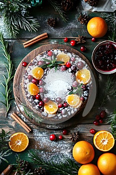 Vibrant English Fruitcake with Cranberries and Tangerines photo