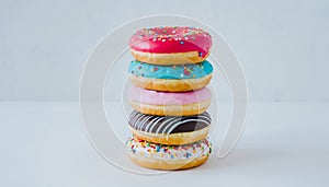 Colorful Stack of Glazed Donuts with Sprinkles