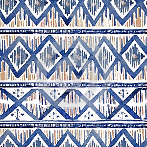 Vibrant ethnic rhombus pattern in watercolour style.