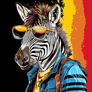 Vibrant Europunk Zebra Wearing Sunglasses - Digital Illustration photo
