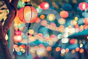 Vibrant Evening Lights Captured in Defocused Urban Setting