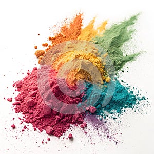 Vibrant color powder explosion isolated on white