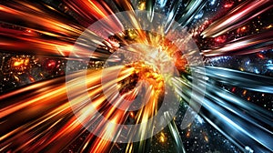 A vibrant explosion of colors and light, depicting energy and cosmic phenomena