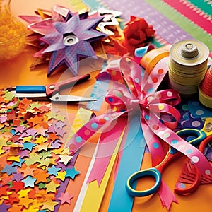 Vibrant explosion of scrapbooking materials bursting with creativity