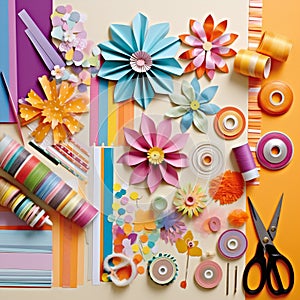 Vibrant explosion of scrapbooking materials bursting with creativity