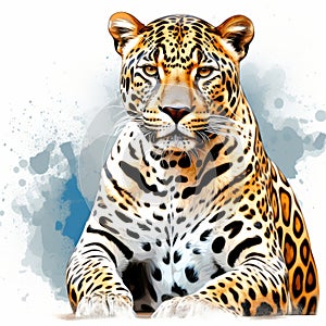 Watercolor Leopard Illustration: Digital Art Techniques With Strong Facial Expression photo