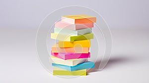 A vibrant and eye-catching image of a stack of multicolored sticky notes on a clean white background. The notes are in