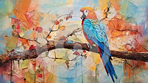 Colorful Parrot Painting In Neo Plasticism Style
