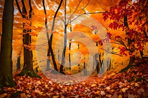 Vibrant fall foliage in a forest, with leaves of various colors, symbolizing the arrival of Thanksgiving
