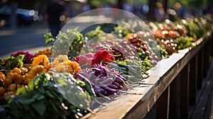 Vibrant farmer s market with bountiful produce, artisanal goods, and colorful sun umbrellas