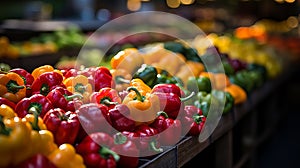 Vibrant farmer s market with produce, umbrellas ideal for promoting local businesses, fresh goods.