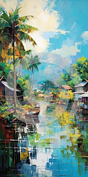 Vibrant Fauvism Art Reflecting Turquoise Colors In Thailand\'s Humid River