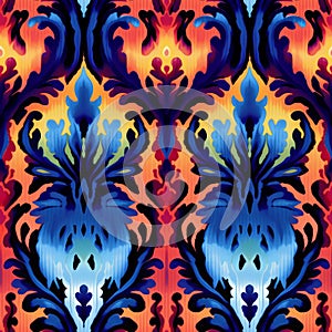 Vibrant Fauvist Brocade Ikat Pattern With Gothic Ornamentation