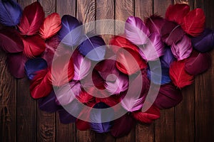 Vibrant Feathered Hearts on Textured Wood photo