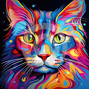 Vibrant Feline A Colorful Portrait of a Cat