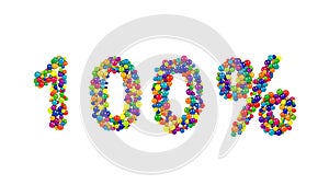 Vibrant festive 100 percent sign formed of balls