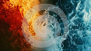 Vibrant Fire and Water Background in Various Colors, A collision of water and fire depicted in bold, contrasting colors
