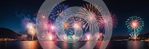 Vibrant fireworks illuminating the velvety night sky