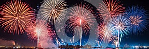 Vibrant fireworks illuminating the velvety night sky