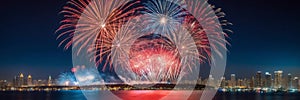 Vibrant fireworks illuminating the velvety night sky