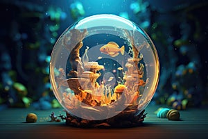 Vibrant fish inside a glowing aquarium. Generative AI