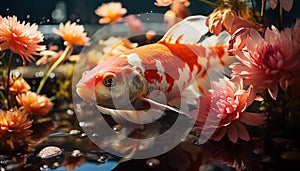 Vibrant fish swim gracefully in a colorful underwater garden generated by AI