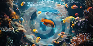 Vibrant Fish Swimming in Large Aquarium