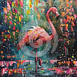 Vibrant Flamingo Art Piece Capturing Nature's Beauty in Vivid Colors and Abstract Style. Perfect for Modern Decor