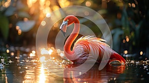 Elegant Flamingo in Golden Light Generative AI photo