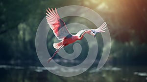 Vibrant Flamingo In Flight: Captivating Vray Tracing Imagery
