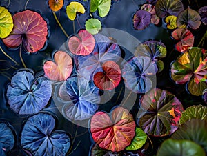 Vibrant Floating Leaves in Pond