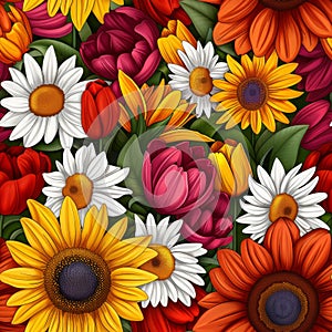 Vibrant Floral Collage - A Celebration of Colorful Petals and Blooms photo