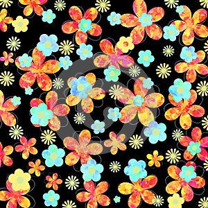 Vibrant floral design on black background