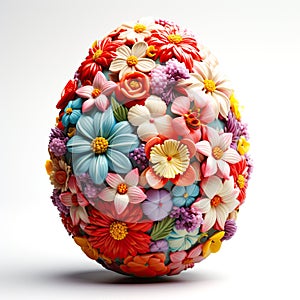 Vibrant Floral Easter Egg made from flowers on white background. Festive Spring Easter Decor photo