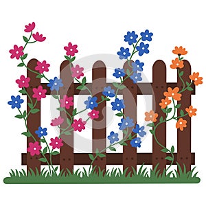 Vibrant floral fence illustration offers rustic charm, providing versatile floral elements photo