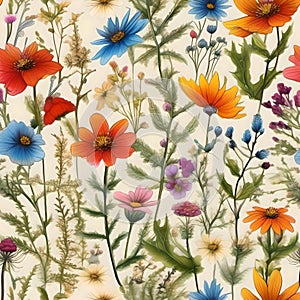 Vibrant floral painting with orange, yellow, and white flowers on a soft background, AI-generated.