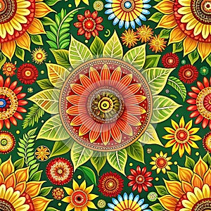 Vibrant floral pattern seamless design, flowers, leaves, background use