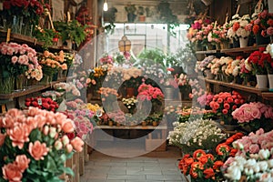 Vibrant Flower Shop Interior with Diverse Floral Display
