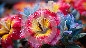 Vibrant flowers adorned with morning dewdrops