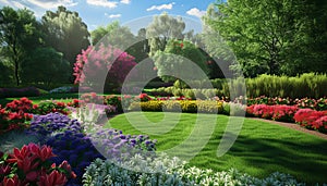Vibrant flowers blossom, bringing beauty to nature formal garden