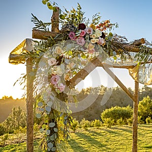 Vibrant flowers on a Chuppah of a Jewish wedding