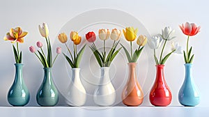 Vibrant flowers in glass vases, a beautiful display of natures art