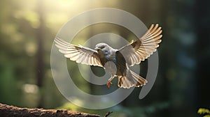 Vibrant Forest Bird In Flight: Uhd Image With Vray Lighting